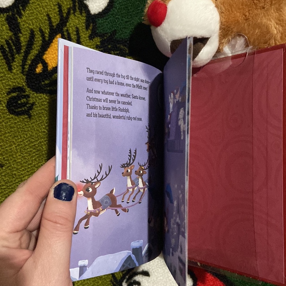 Rudolph plush stuffed animal and Rudolph and the Reindeer Games hardcover book - Picture 3 of 6